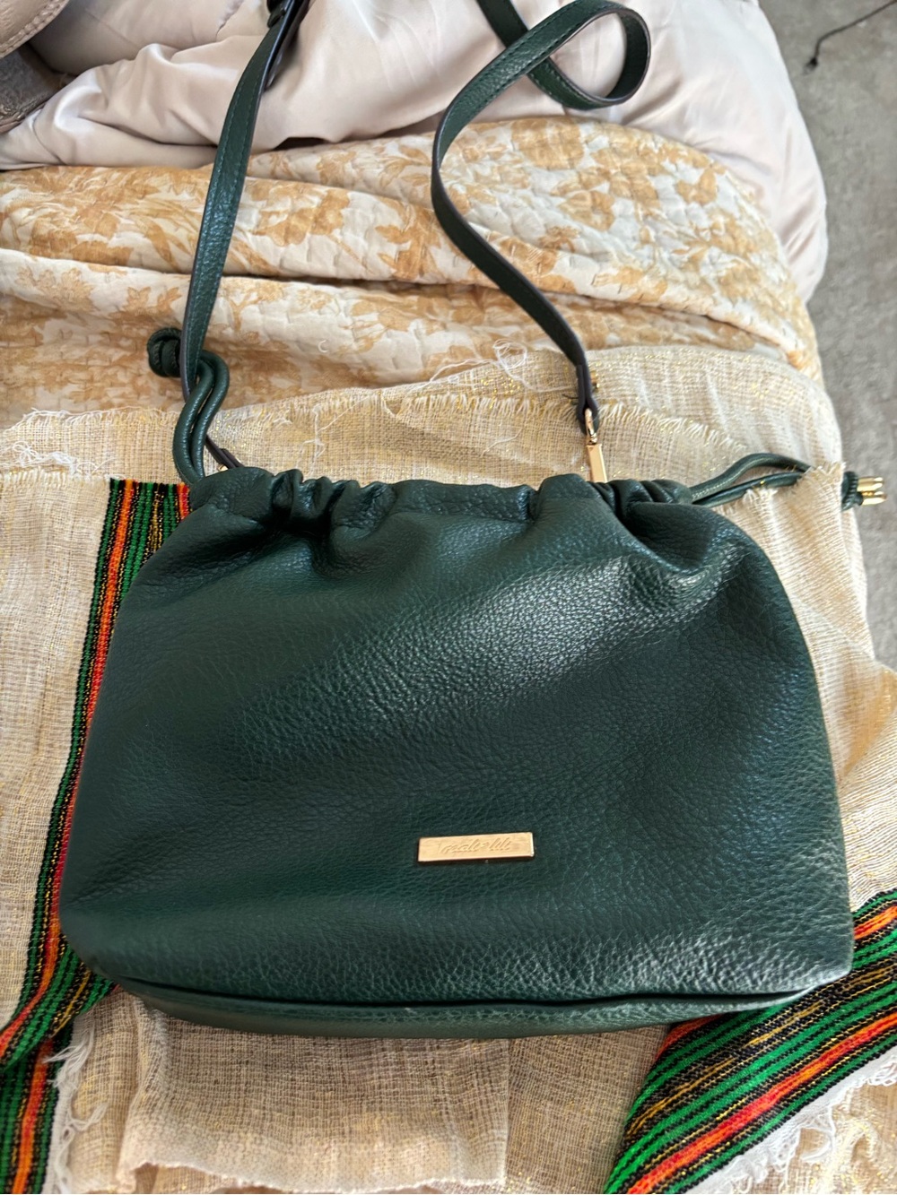 Mali + Lili Lola Crossbody Bucket Bag Duo Forest Green Oprahs Favorite